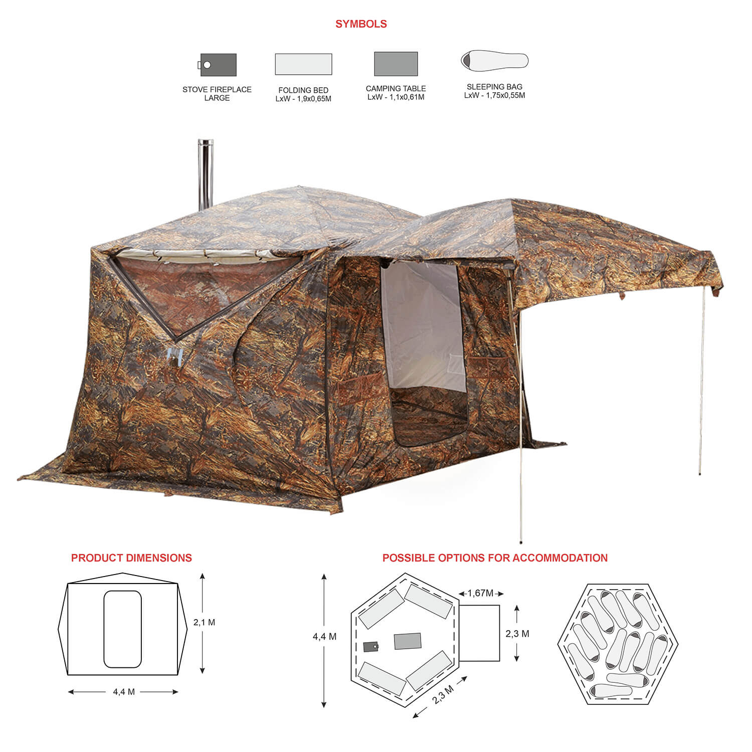4 season hot tent Bereg Hexagon Hot Tent - 4-Season Cube Tent | Sleeps 5-8