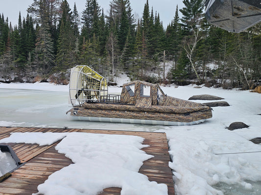 Bereg Airboat 560 navigating spring breakup ice in Ontario