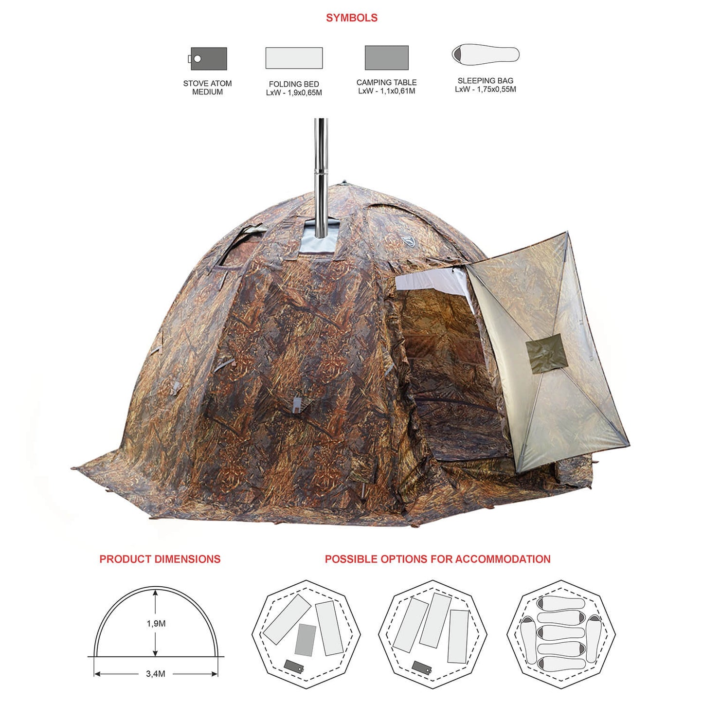 Bereg UP-2 Hot Tent + mini vestibule connector