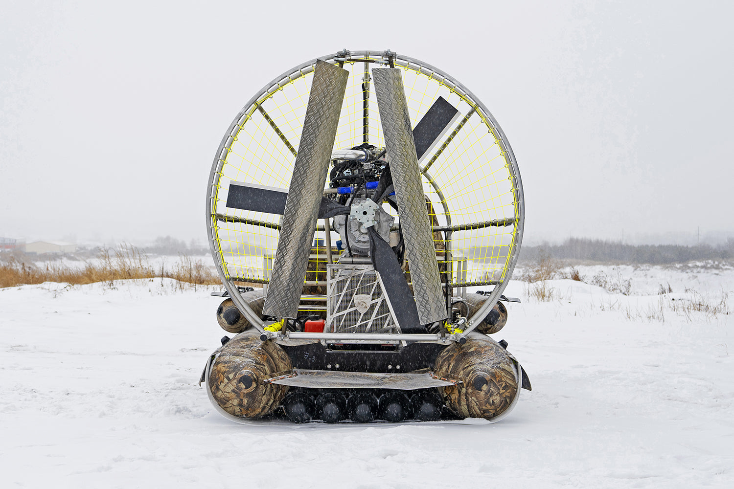 Specialized airboat on a snowy landscape