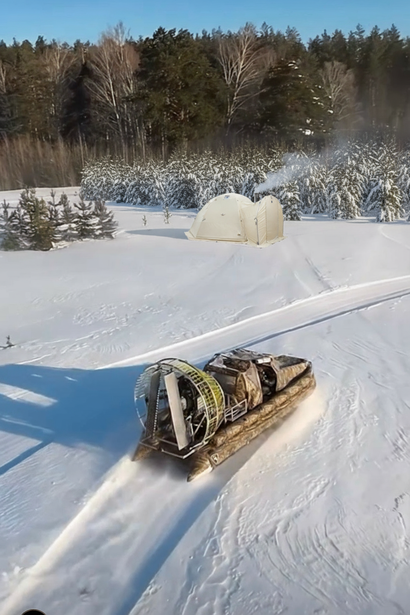 Bereg 560 Airboat and Bereg UP Tent Winter Scene