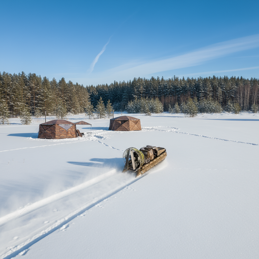 Bereg 560 Airboat and Hexagon Tents Winter Scene