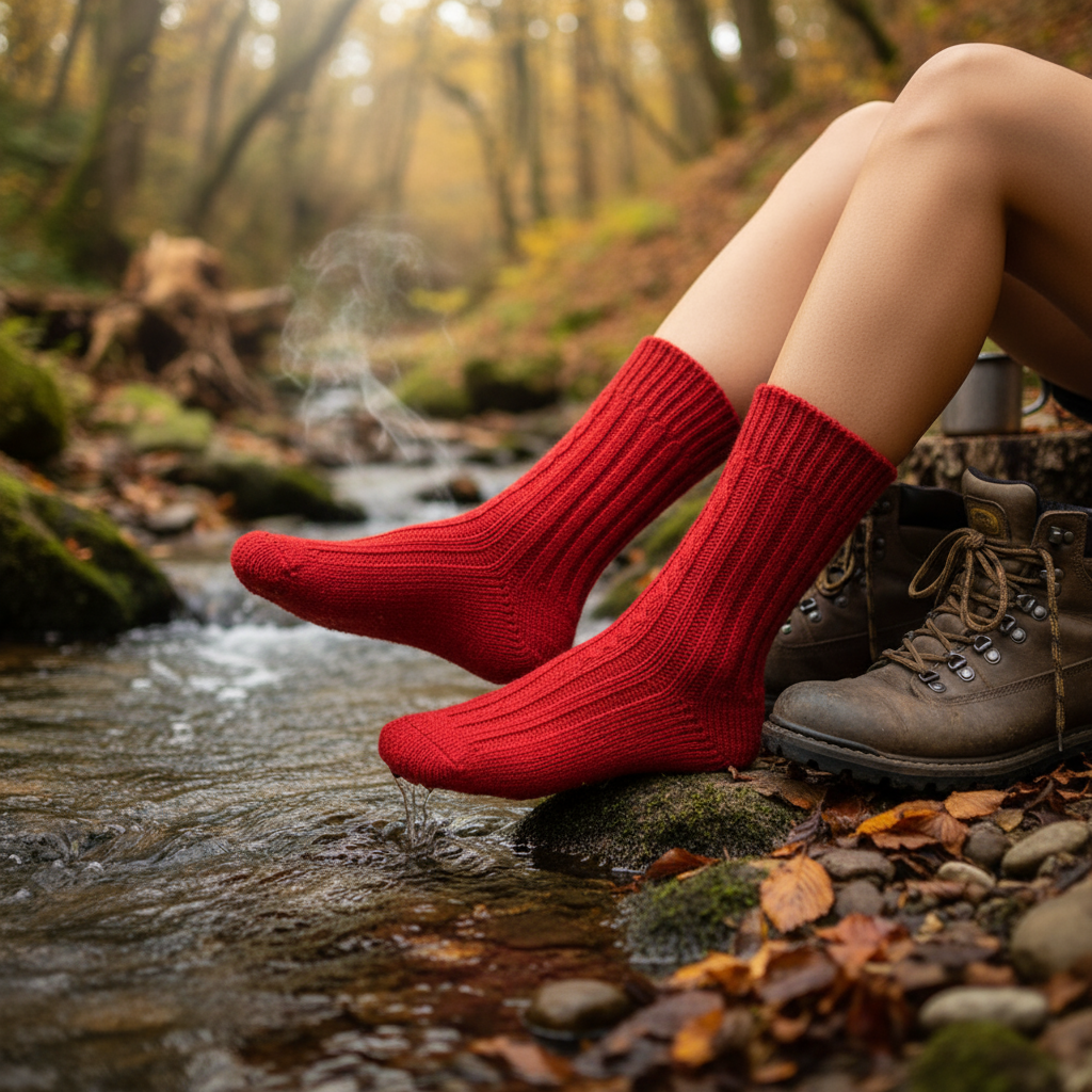 Red Irish Organic Wool Hiking Socks - No Tags