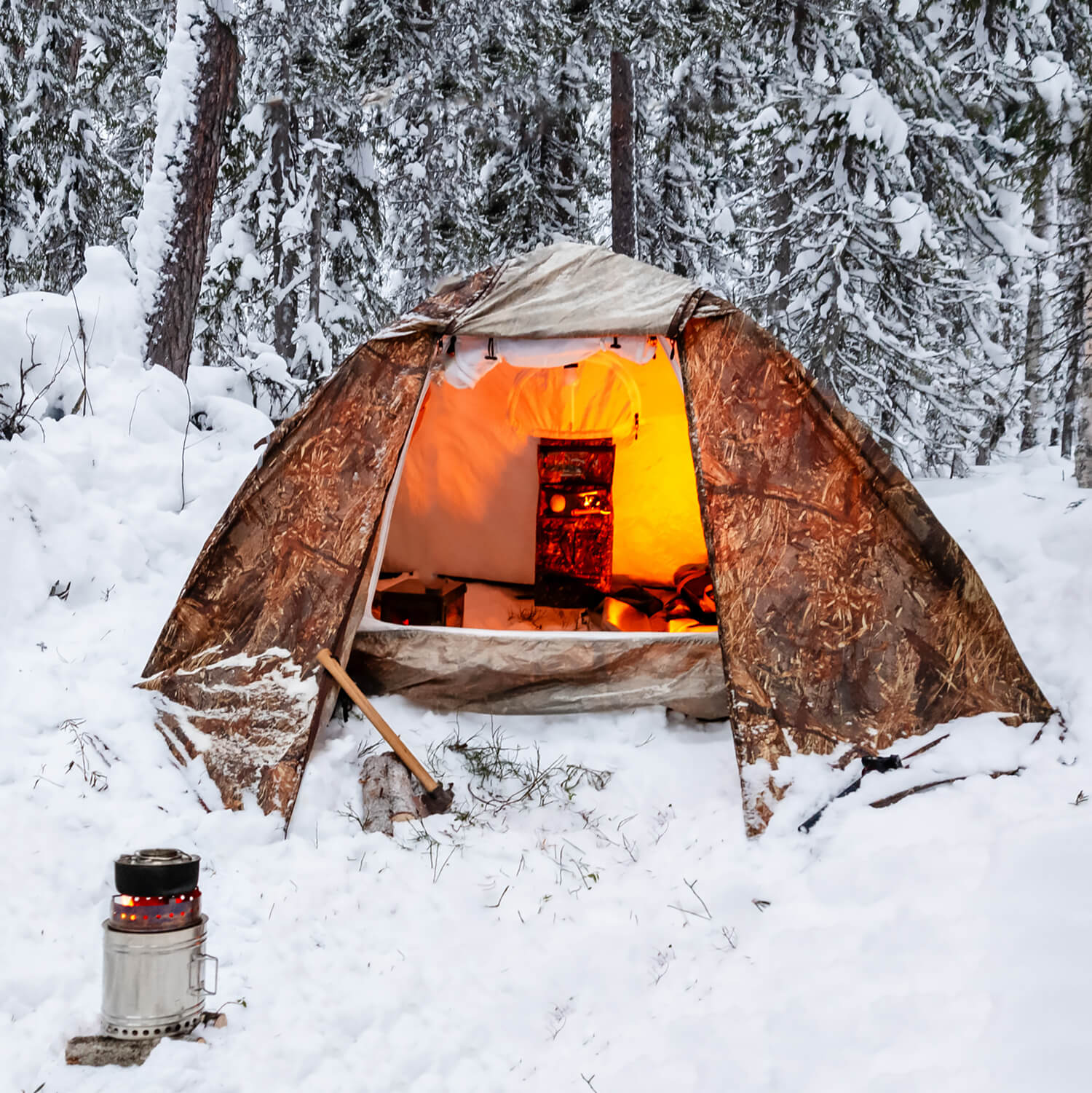 russian hot tent Bereg Sputnik-3 Hot Tent - 3-Person 4-Season Camping Tent